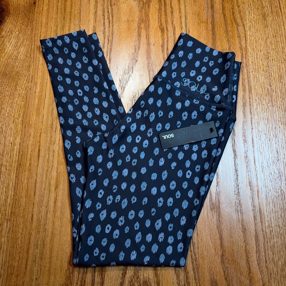 NWT Soul By Soulcycle Foldover Cheetah Tights Womens Small Blue‎